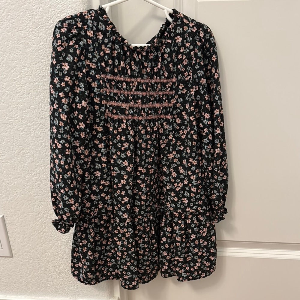 Zara Black Floral Dress with Pink and White Accents